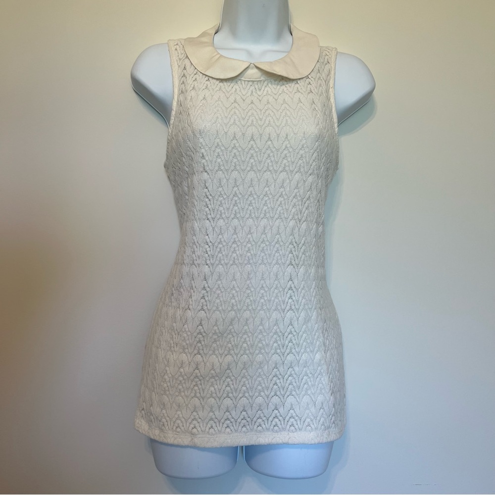 The Limited Peter Pan Collar Cream Sleeveless Blouse